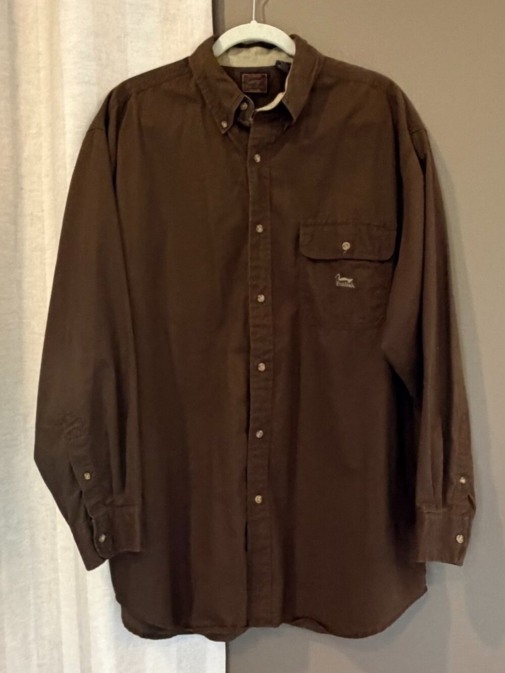 Vintage Duxbak Brown Long Sleeve Button Down Outdoors Fishing, Size Large